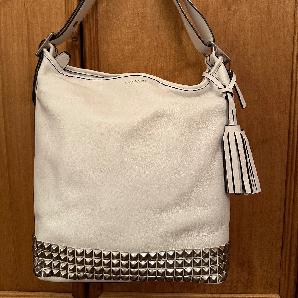 Coach Legacy Studded Leather Duffle White 26413 MSRP $398 EUC